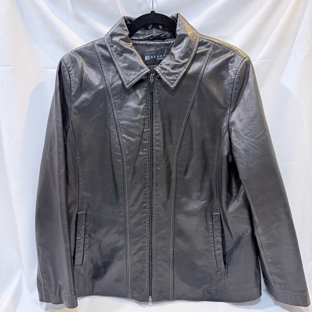 Kenneth Cole Reaction Black Leather Jacket